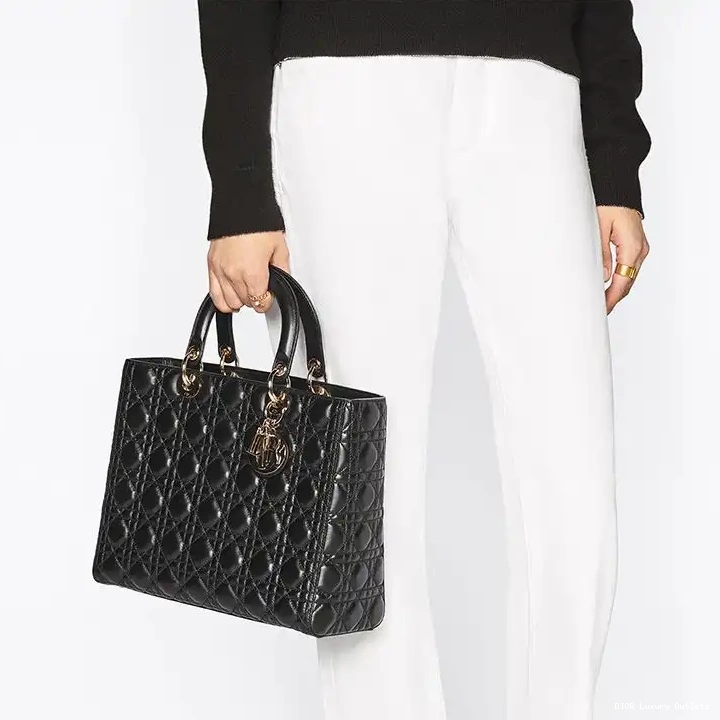 Cheap Large Black Cannage Gold Patent Bag Lady Calfskin Dior 0702 Luxury